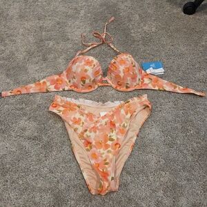 Cupshe Floral Bikini - Orange and Pink